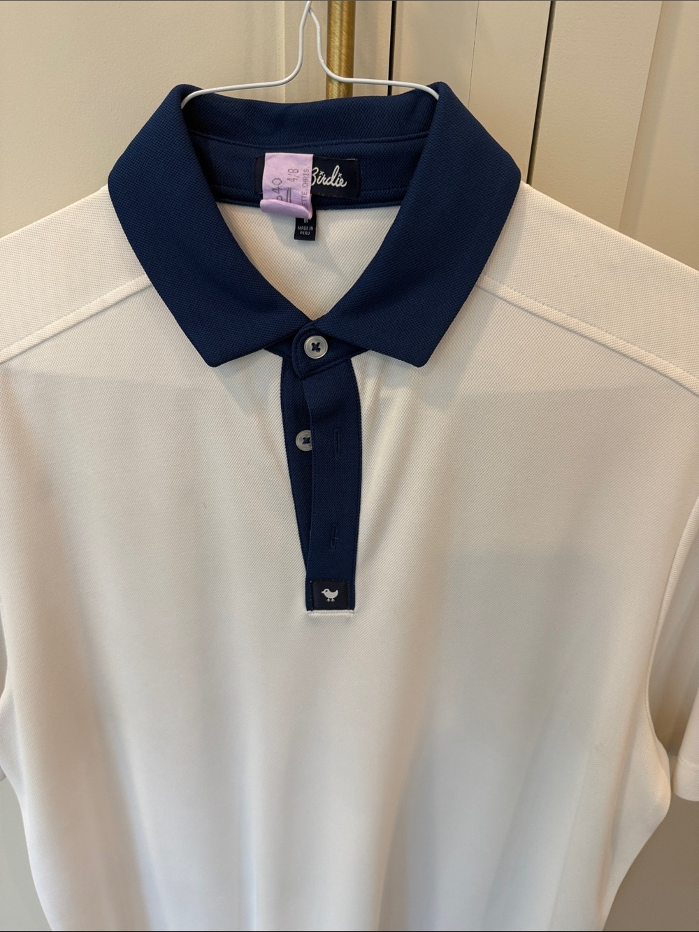 Men’s White Polo Shirt with Navy Collar Bad Birdie